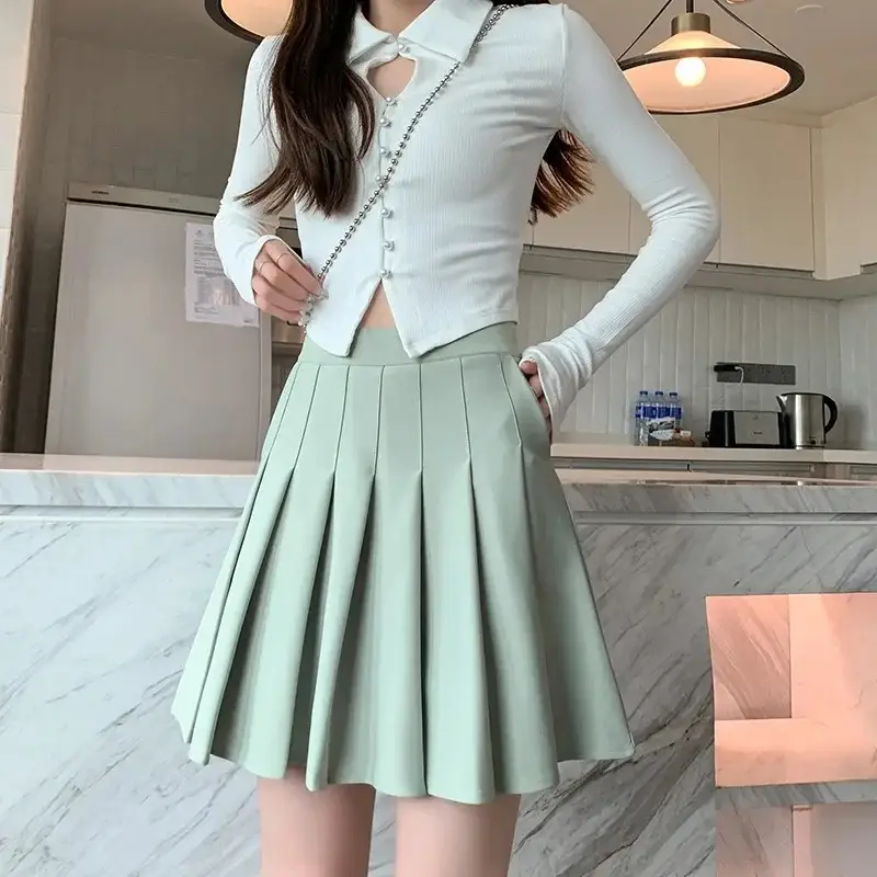 Women Pleated Skirt Black Summer 2026 Slimming College Style - Image 27