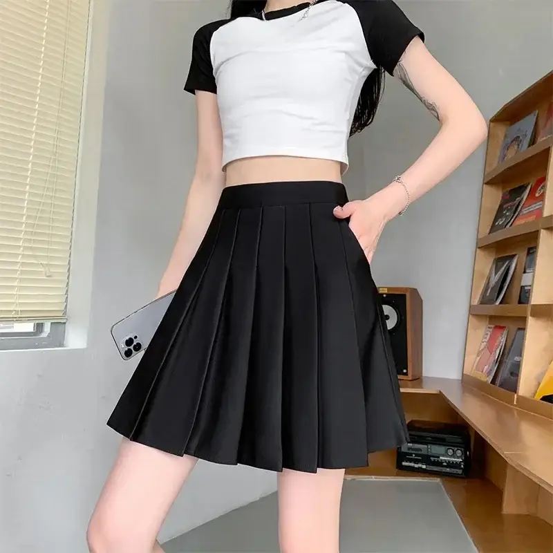 Women Pleated Skirt Black Summer 2026 Slimming College Style - Image 3