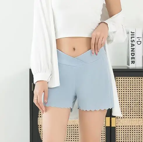 White Thin Waist Shorts for Pregnant Women Large Size - Image 5