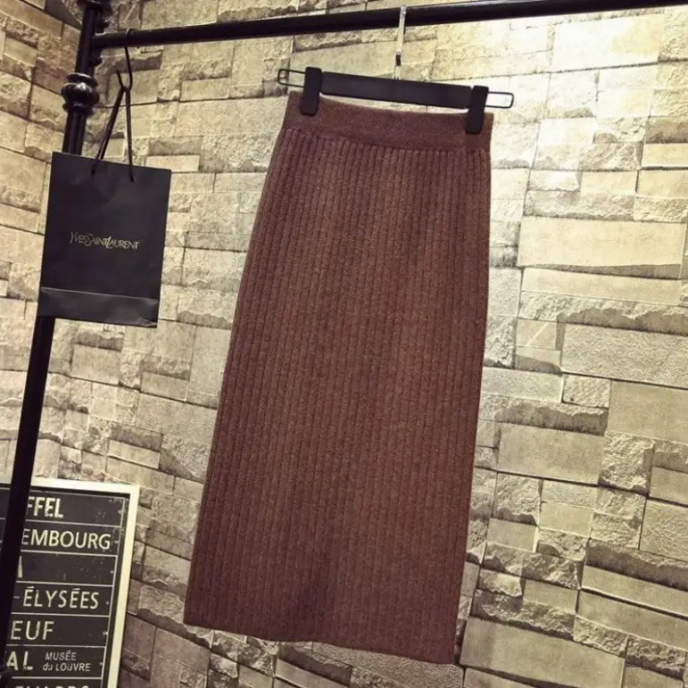 Women Knitted Wool Hip Skirt Long Split All Match - Image 9