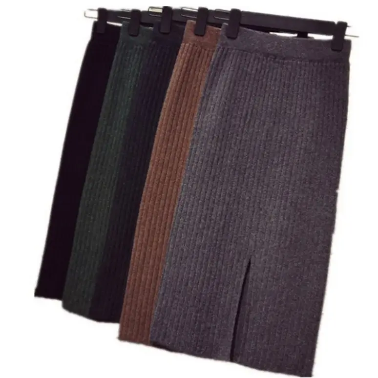 Women Knitted Wool Hip Skirt Long Split All Match - Image 11