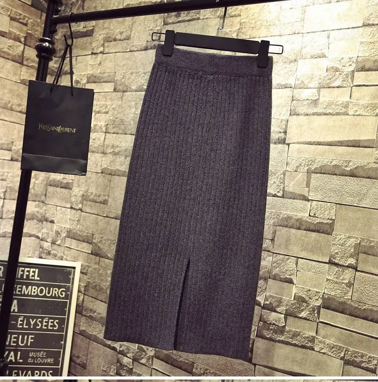 Women Knitted Wool Hip Skirt Long Split All Match — feature 11