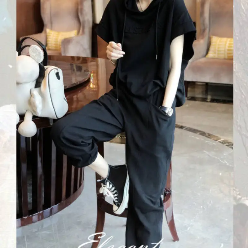 Women Grey Hooded Sweatshirt Set Large Casual Pants