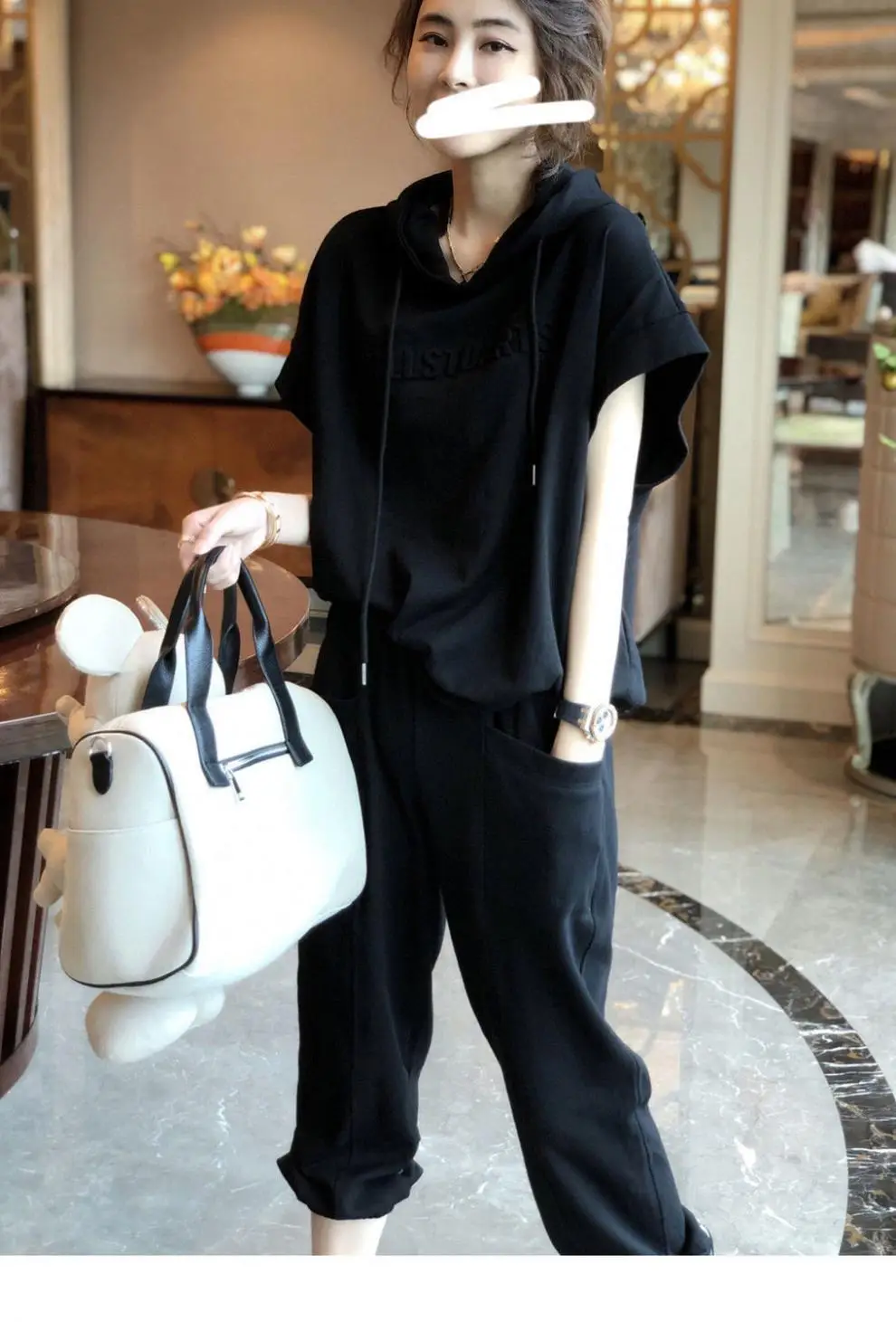 Women Grey Hooded Sweatshirt Set Large Casual Pants — feature 12