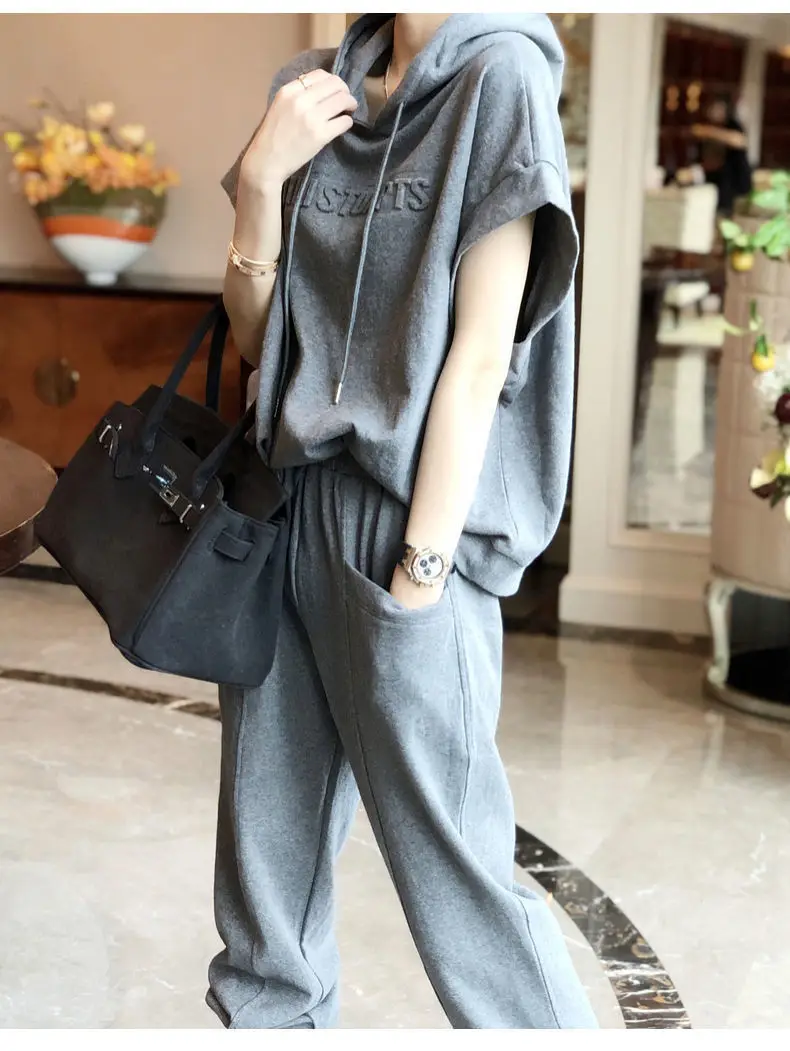 Women Grey Hooded Sweatshirt Set Large Casual Pants — feature 15