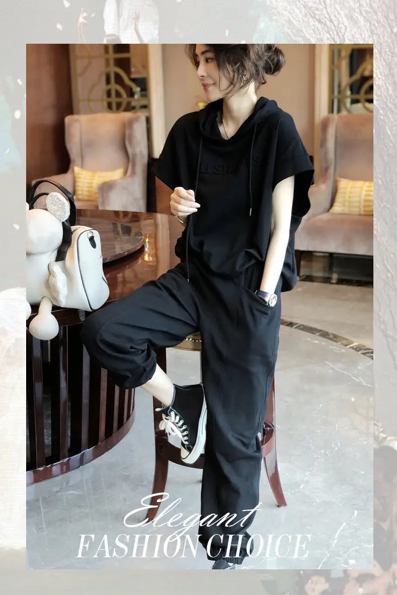 Women Grey Hooded Sweatshirt Set Large Casual Pants — feature 2