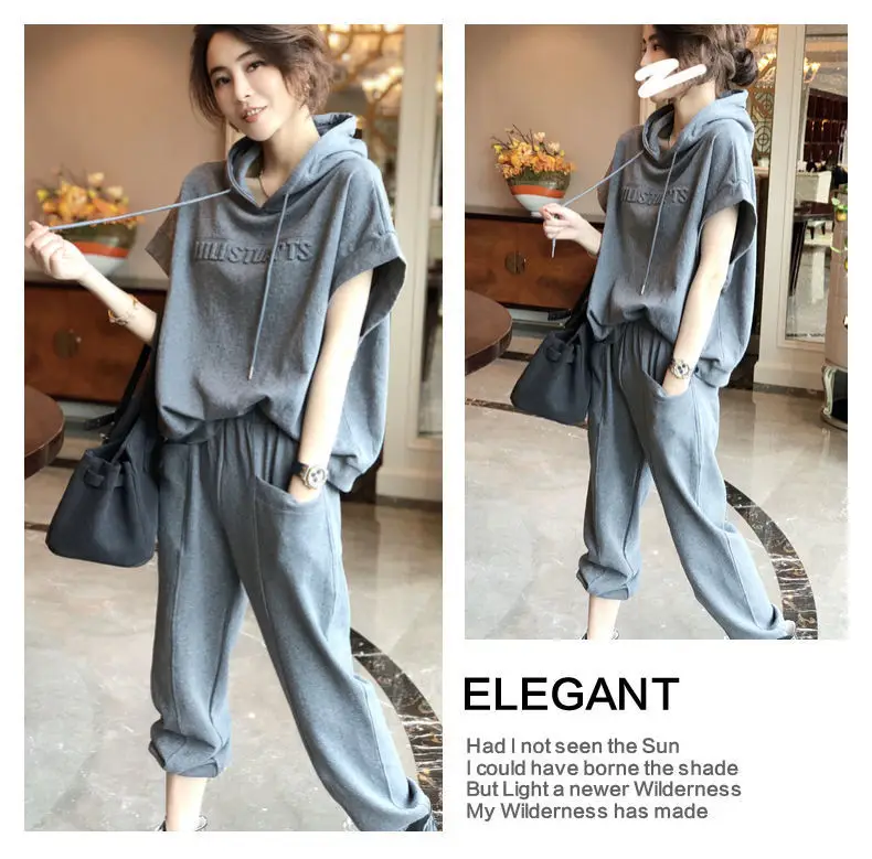 Women Grey Hooded Sweatshirt Set Large Casual Pants — feature 3