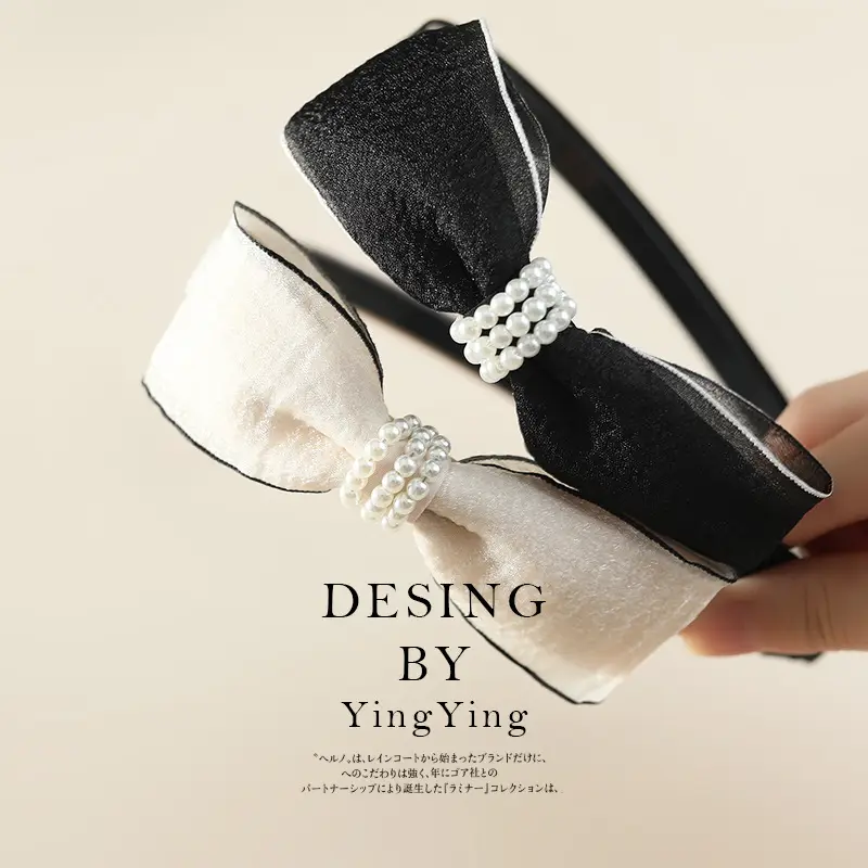 Black Pearl Bow Hairband for Women Wholesale - Image 6