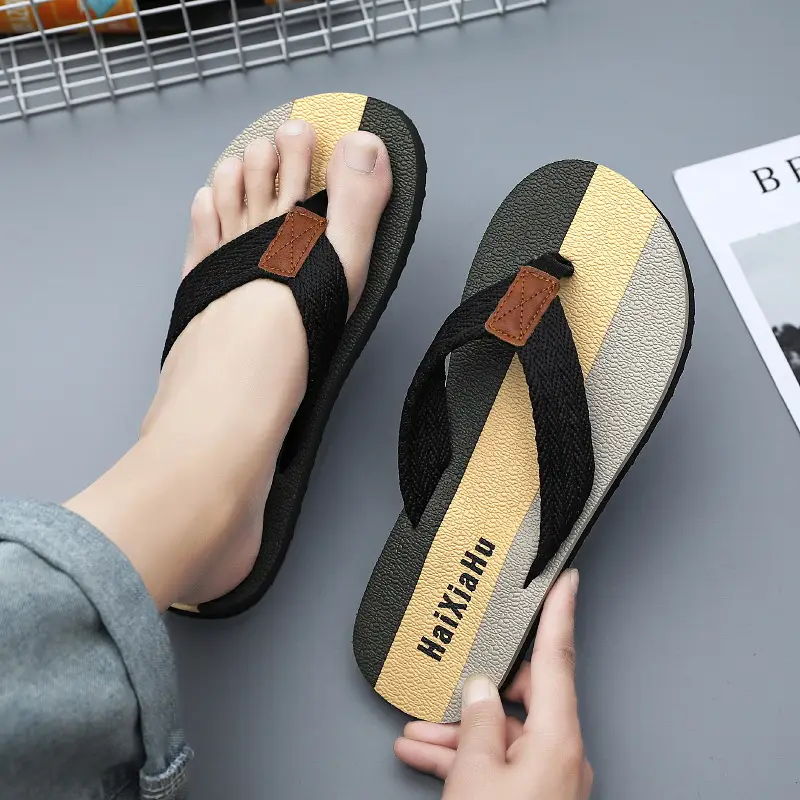 Men's Black Gray Strap Sandals Indoor Outdoor Non-Slip