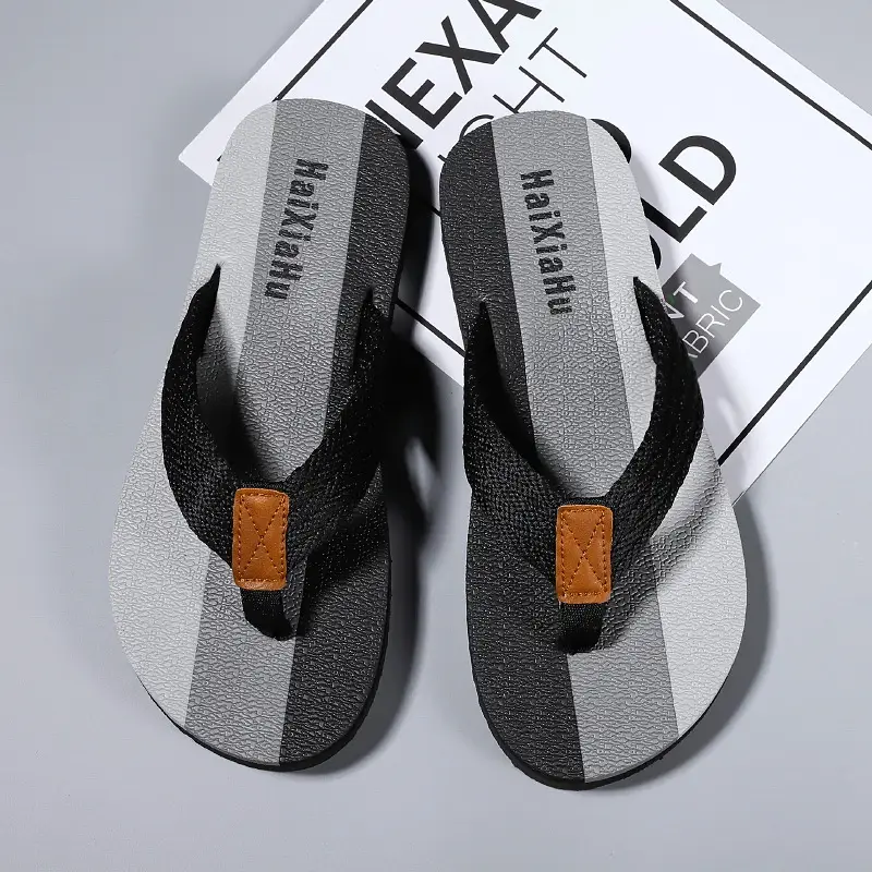 Men's Black Gray Strap Sandals Indoor Outdoor Non-Slip