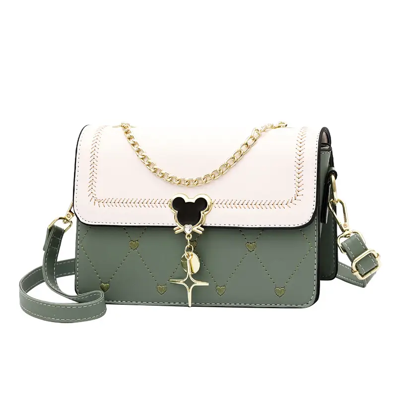Women's Black White Crossbody Bag with Gold Chain & Dots Design