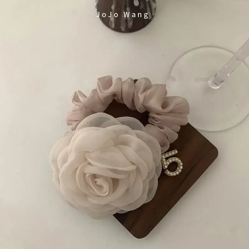 Korean Camellia Hair Band with Ring & Rose Decor - Image 3