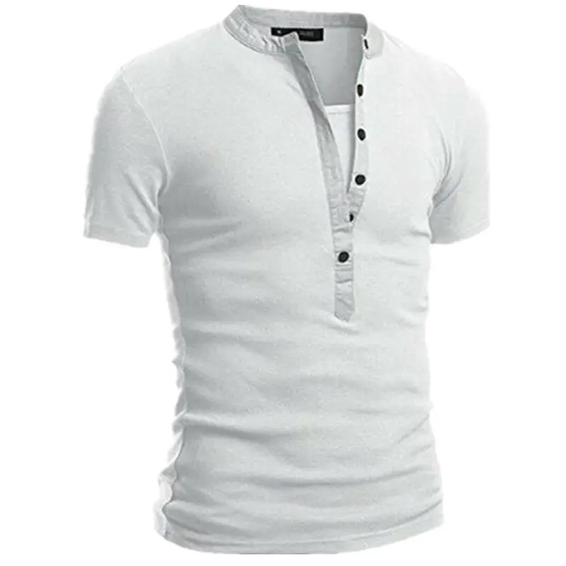 Men V-Button Slim Fit T-Shirt Blue - Image 7