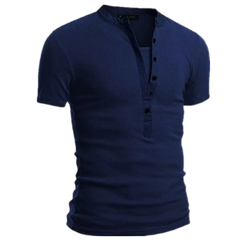 Men V-Button Slim Fit T-Shirt Blue - Image 8