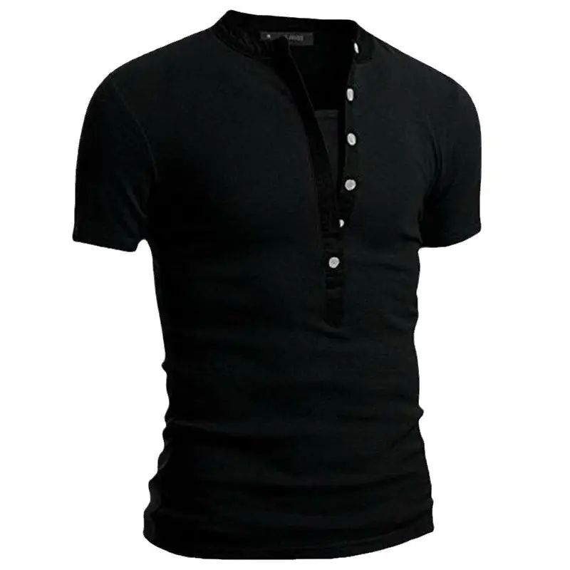Men V-Button Slim Fit T-Shirt Blue - Image 10