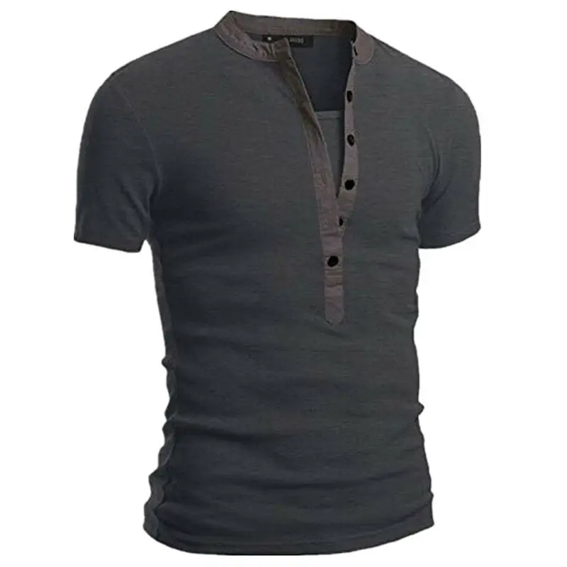 Men V-Button Slim Fit T-Shirt Blue - Image 4