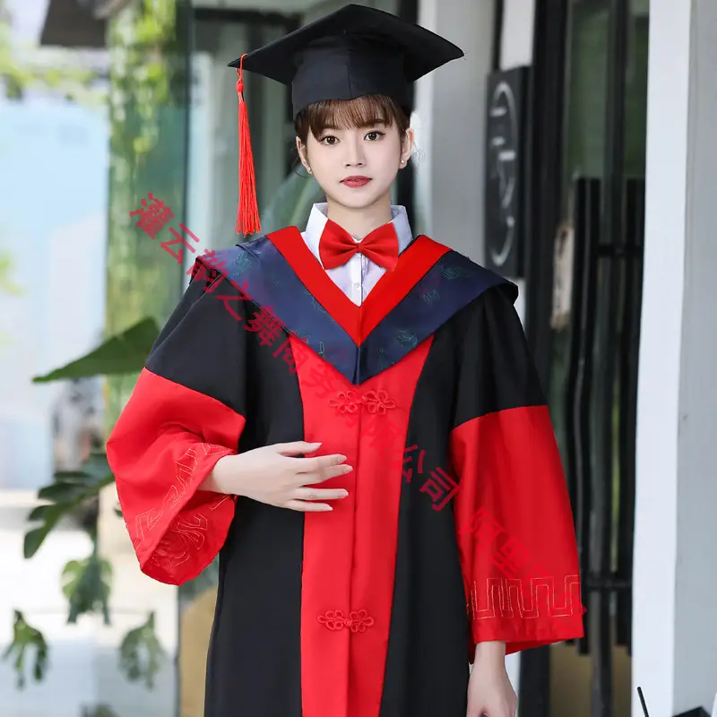 Graduation Gown Red Black Doctor's Dress - Image 9