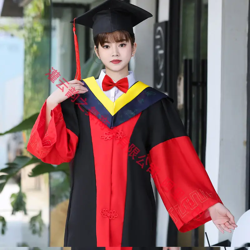 Graduation Gown Red Black Doctor's Dress - Image 10