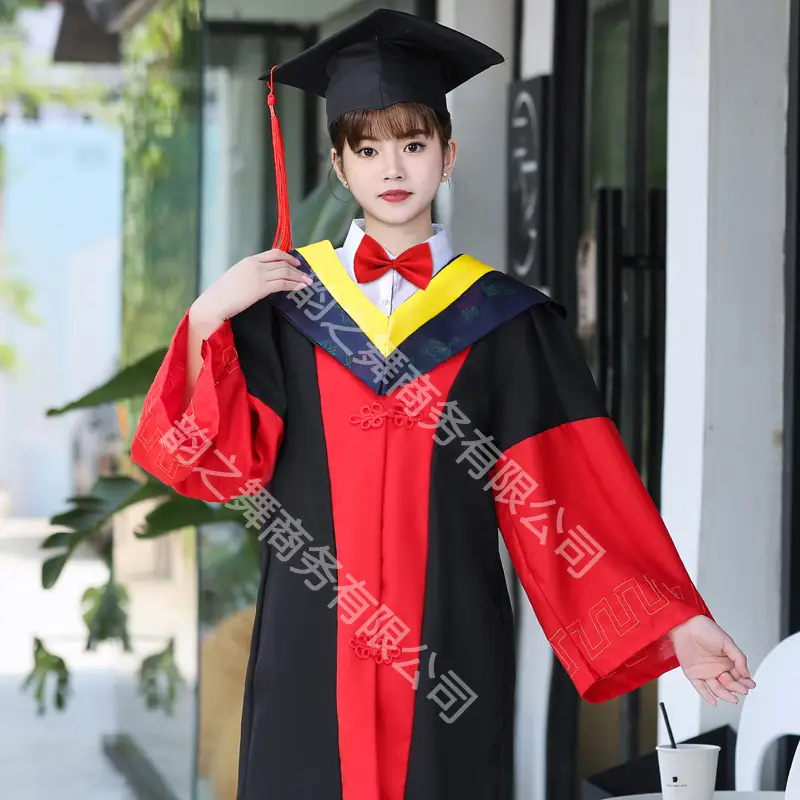 Graduation Gown Red Black Doctor's Dress - Image 5