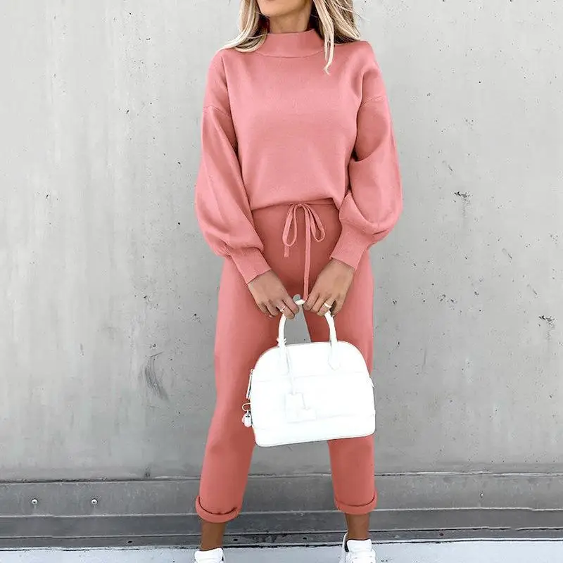 2022 Women Sweatshirt Set Beige High Collar Pants - Image 10