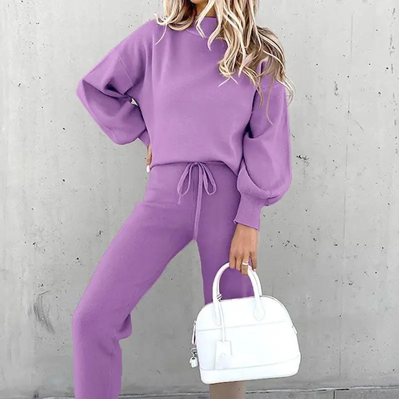 2022 Women Sweatshirt Set Beige High Collar Pants - Image 13