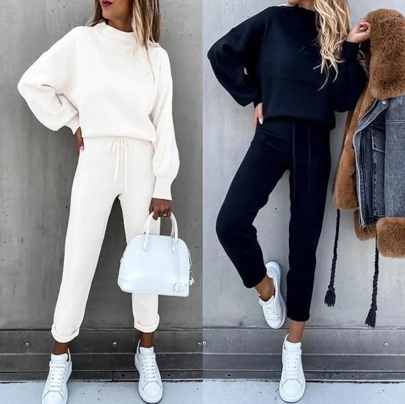 2022 Women Sweatshirt Set Beige High Collar Pants — feature 38