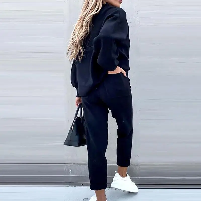2022 Women Sweatshirt Set Beige High Collar Pants — feature 41