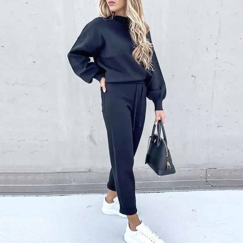 2022 Women Sweatshirt Set Beige High Collar Pants — feature 43