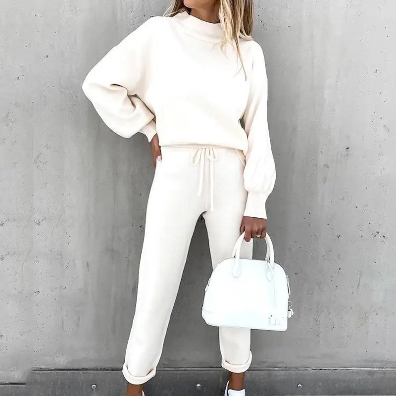 2022 Women Sweatshirt Set Beige High Collar Pants — feature 46