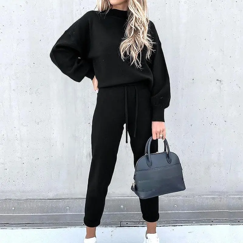 2022 Women Sweatshirt Set Beige High Collar Pants — feature 48