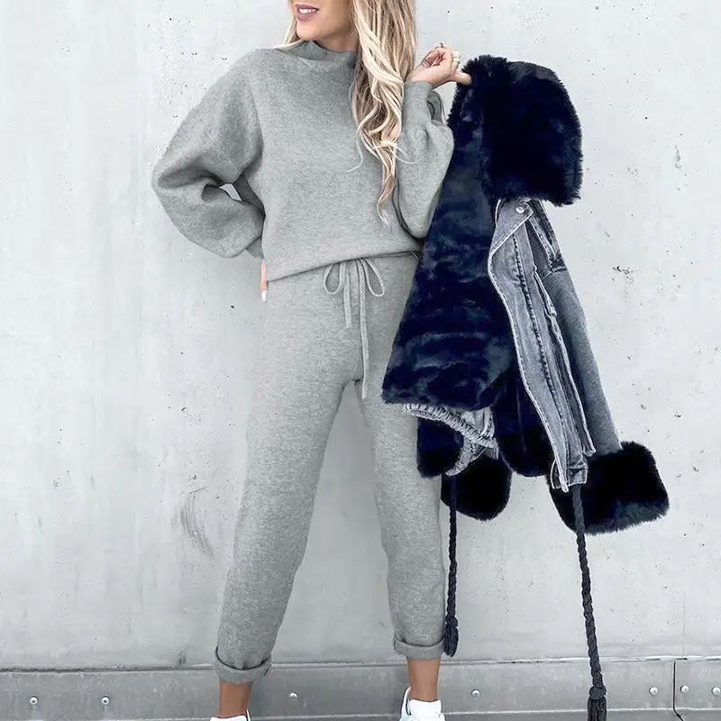 2022 Women Sweatshirt Set Beige High Collar Pants — feature 52