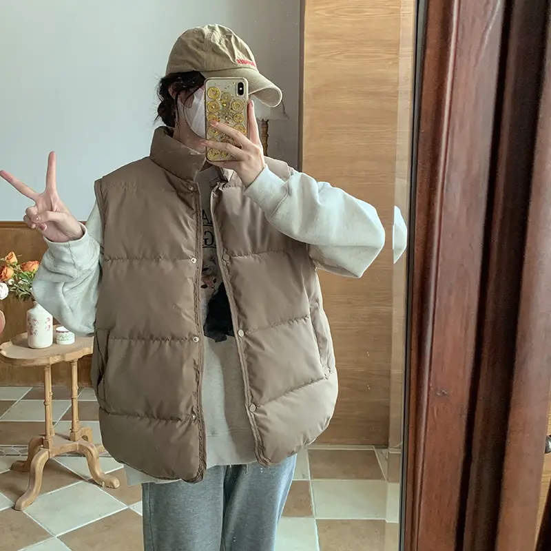 Women's Cotton Puffer Vest Brown Large Size - Image 5