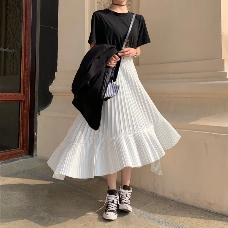 Black Pleated Chiffon Skirt Women Spring 2023 Large Swing - Image 3
