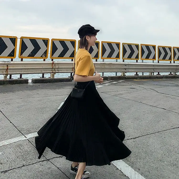 Black Pleated Chiffon Skirt Women Spring 2023 Large Swing - Image 5