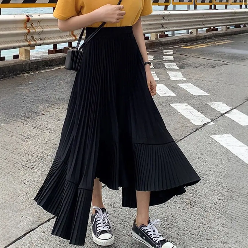 Black Pleated Chiffon Skirt Women Spring 2023 Large Swing - Image 6
