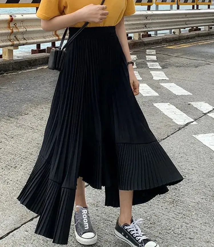 Black Pleated Chiffon Skirt Women Spring 2023 Large Swing - Image 2
