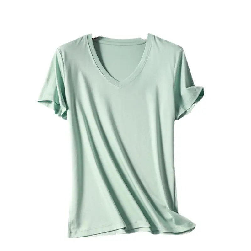 Women V-Neck T-Shirt Mercerized Cotton Grey