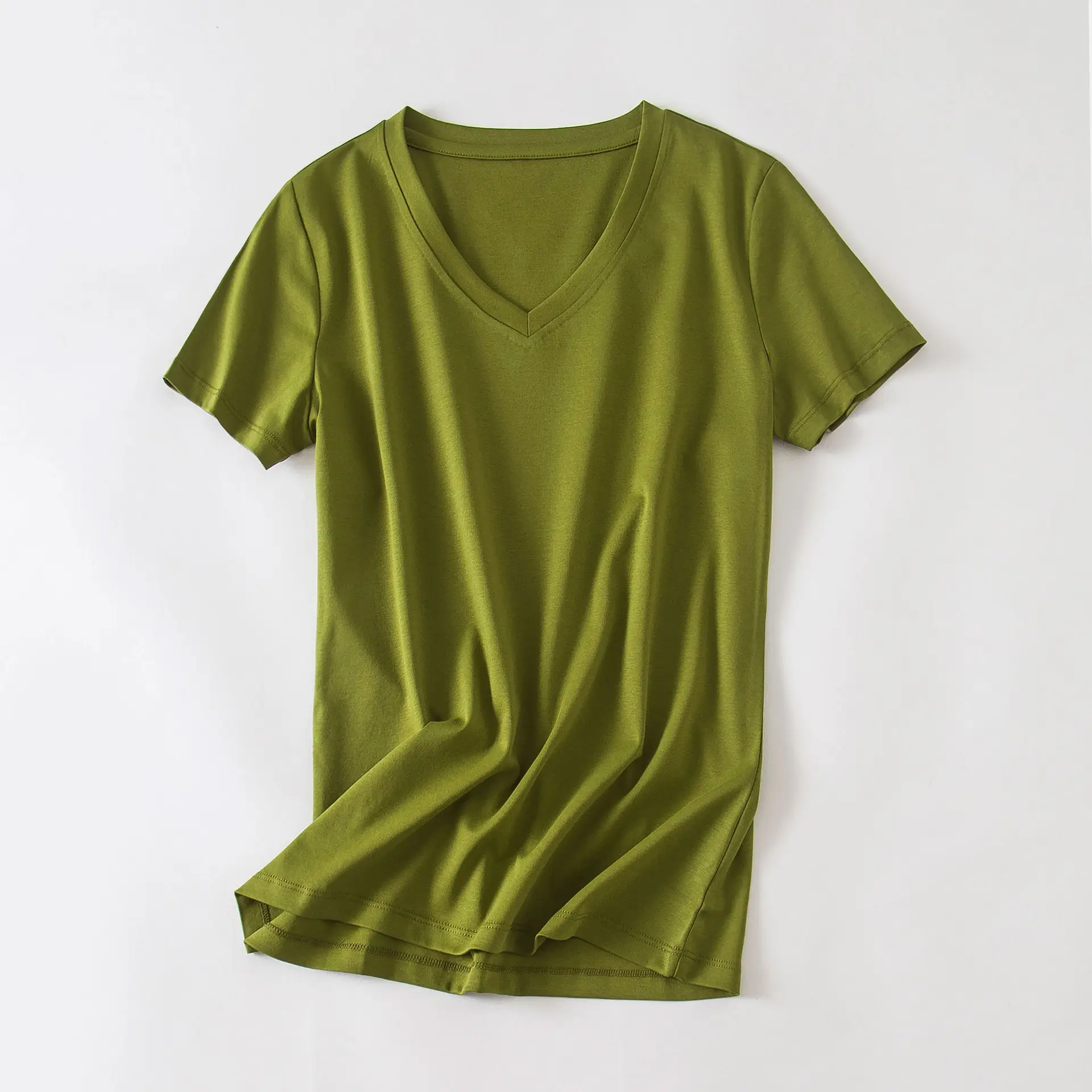 Women V-Neck T-Shirt Mercerized Cotton Grey