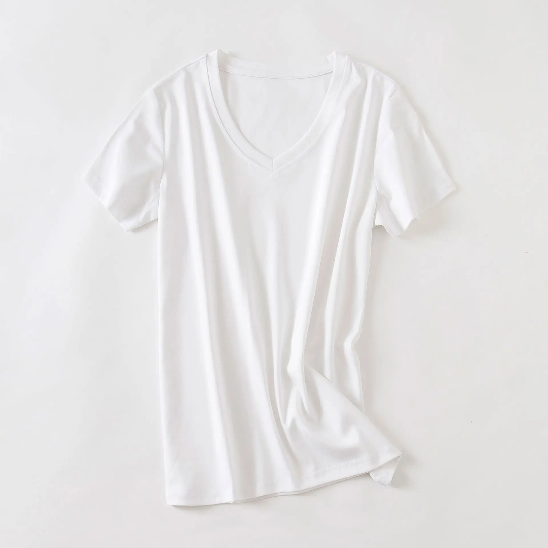 Women V-Neck T-Shirt Mercerized Cotton Grey