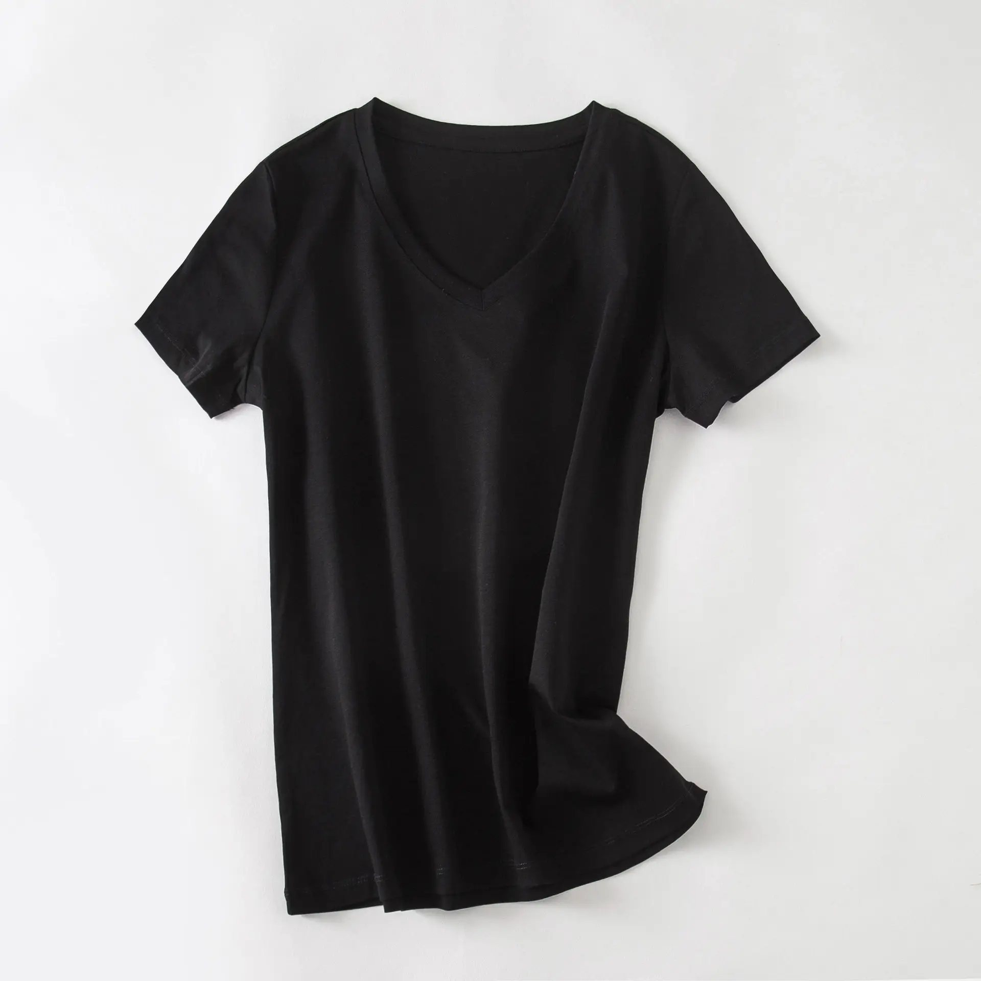 Women V-Neck T-Shirt Mercerized Cotton Grey
