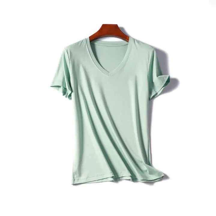 Women V-Neck T-Shirt Mercerized Cotton Grey