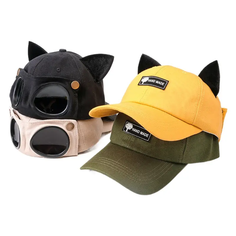 Cat Ears Aviator Sunscreen Cap Men Yellow