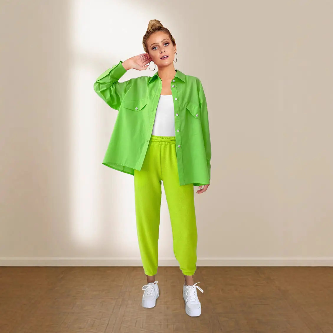 Orange Cotton Jacket Set for Women Casual Commute - Image 8
