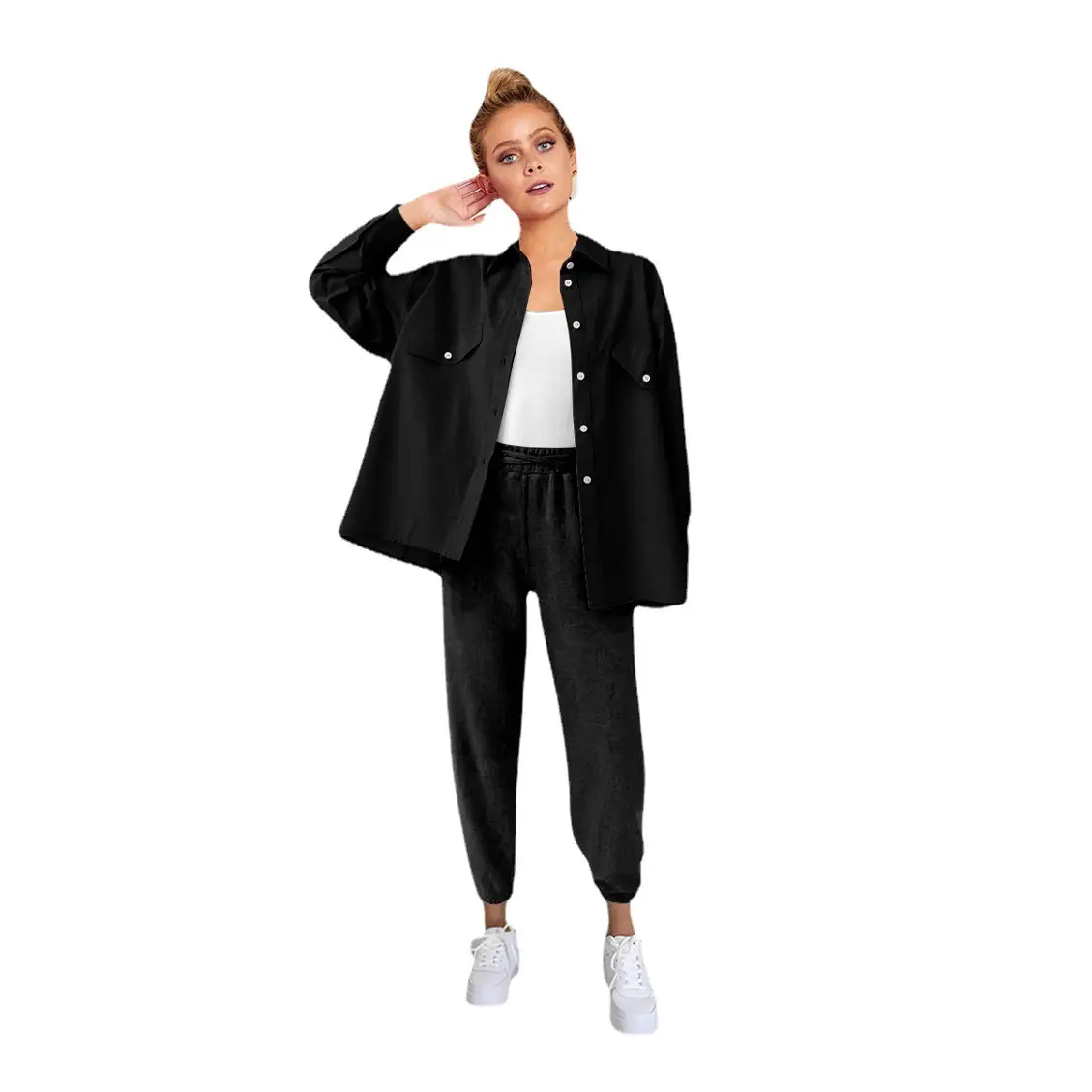 Orange Cotton Jacket Set for Women Casual Commute - Image 10