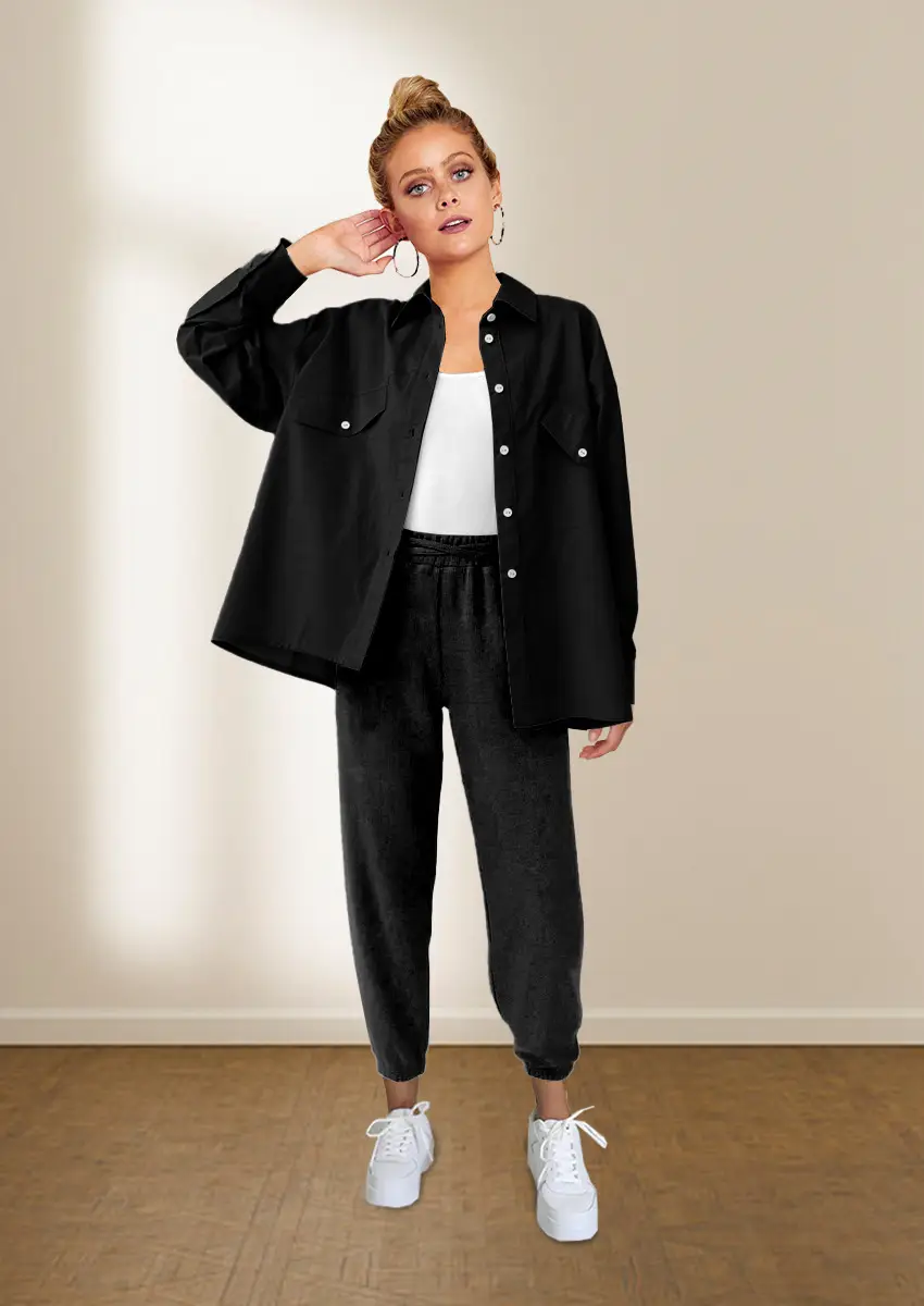 Orange Cotton Jacket Set for Women Casual Commute - Image 4
