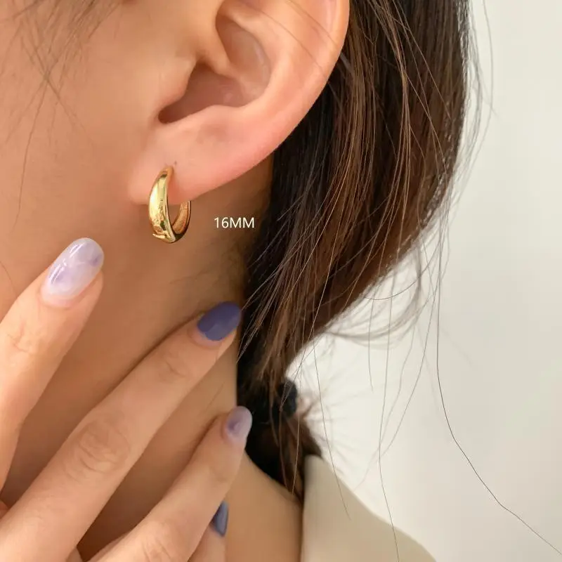 Bold Hoop Earrings for Women, Hong Kong Style, Suitable for Round Faces, Light Luxury, Trendy, Simple, Versatile, Elegant Silver Earrings, S925 Sterling Silver