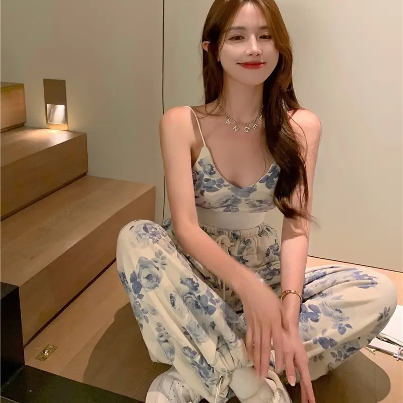 2022 Summer Women's Blue Floral Two-Piece Suit - Image 6