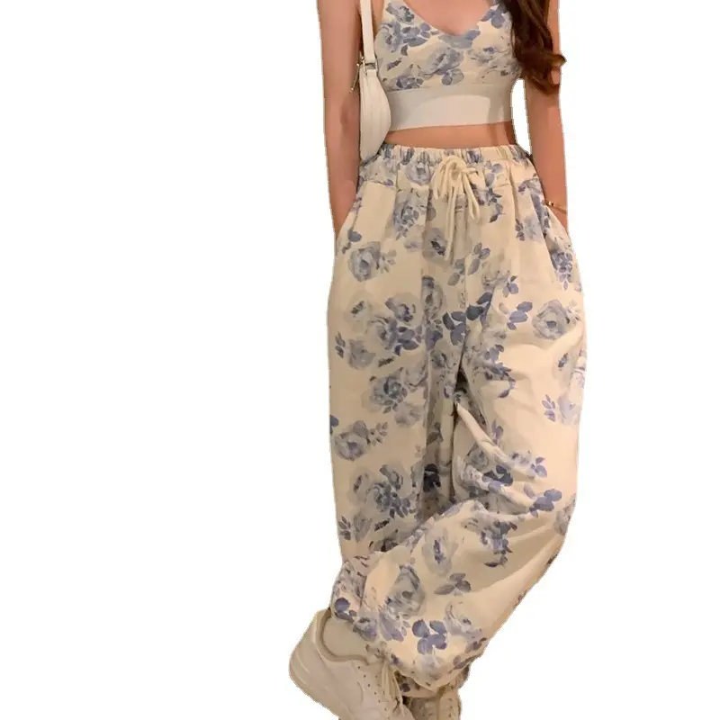 2022 Summer Women's Blue Floral Two-Piece Suit - Image 9