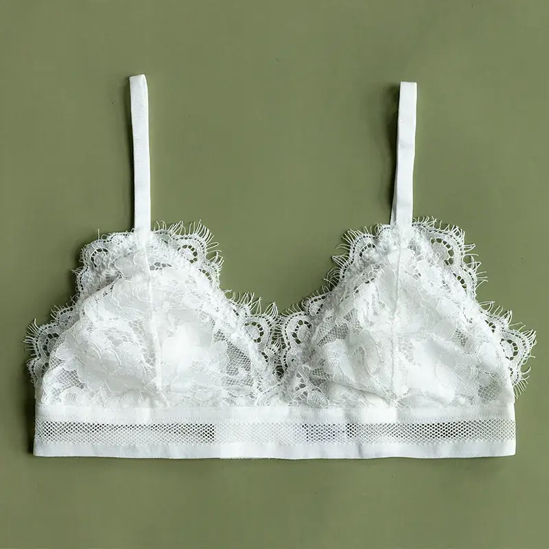 White Real Silk Triangle Cup Bra Summer Thin Lint - Image 2