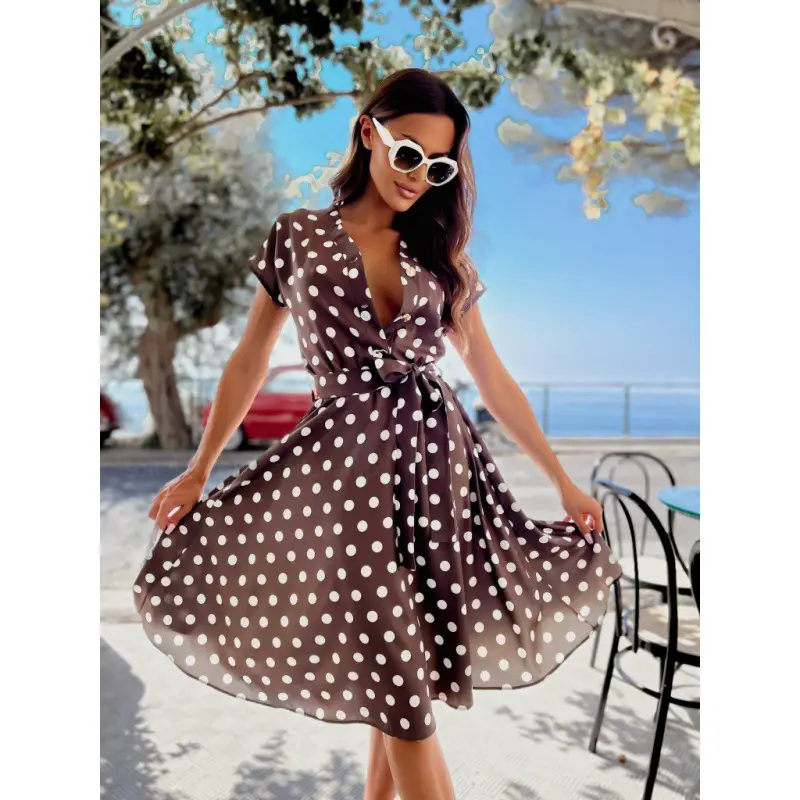 Red Polka Dot Point Waist Dress for Women